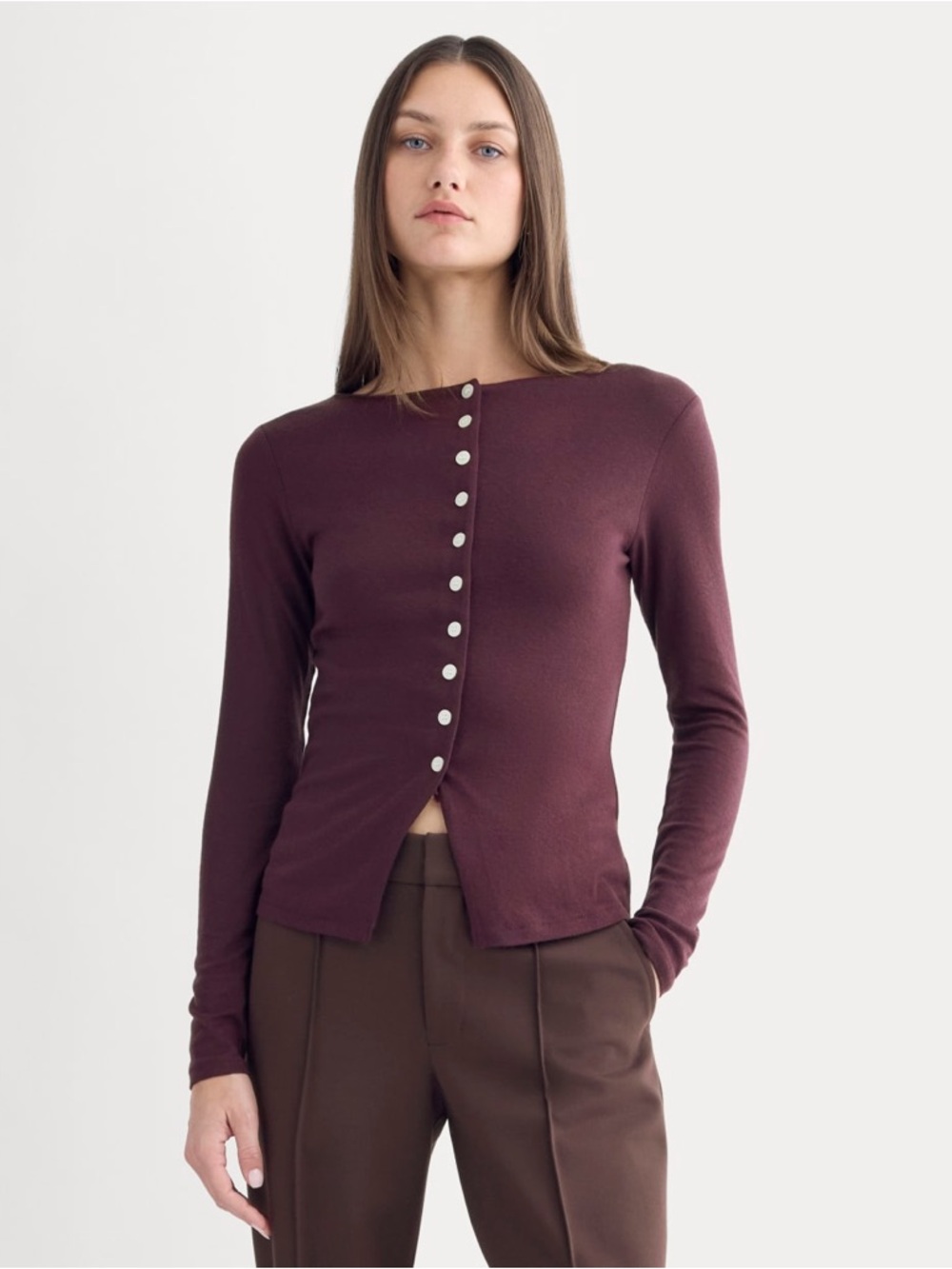Everlane Butterluxe Knit Button Down Top Burgundy S EUC 2026